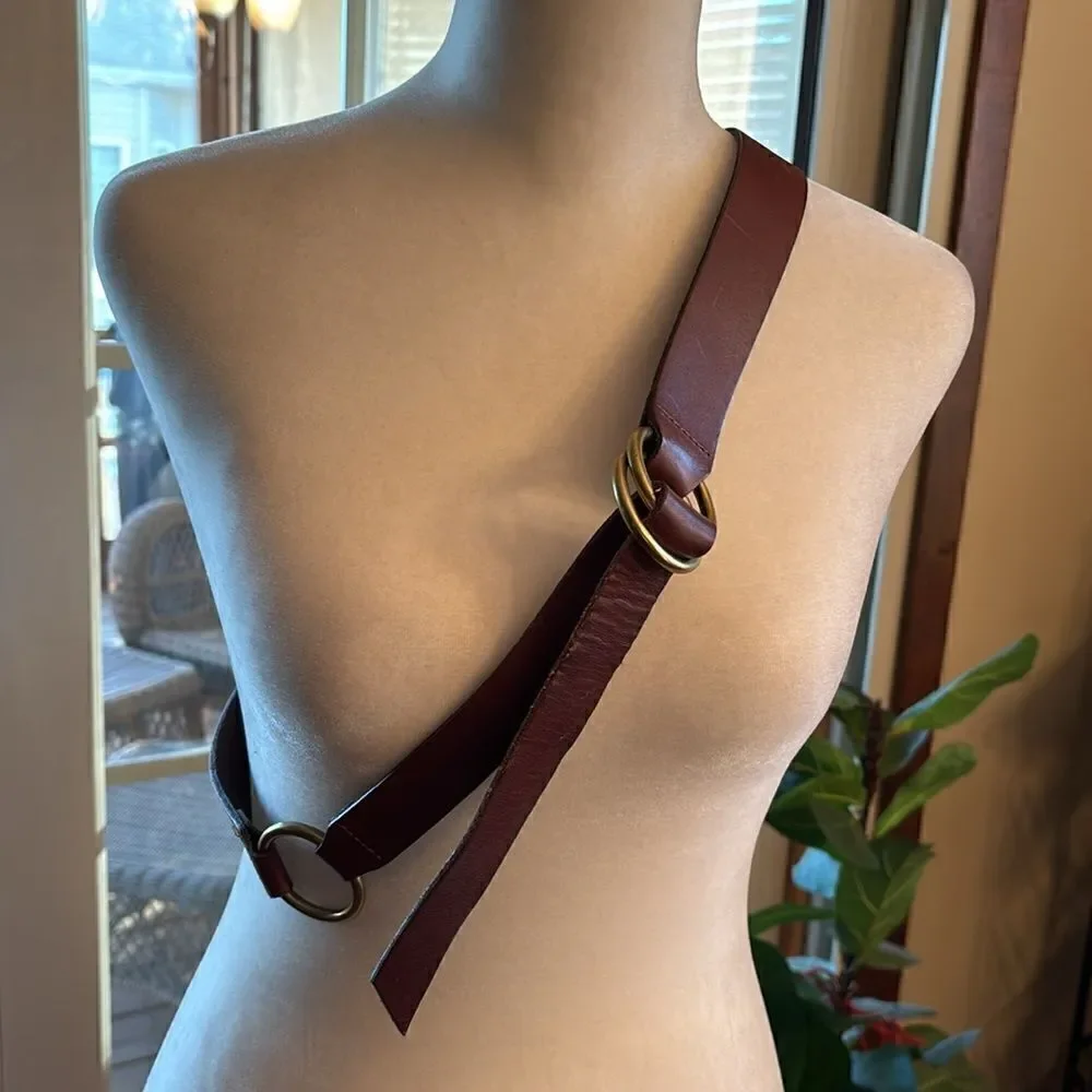 Gap Double O Ring Leather & Brass Belt - L